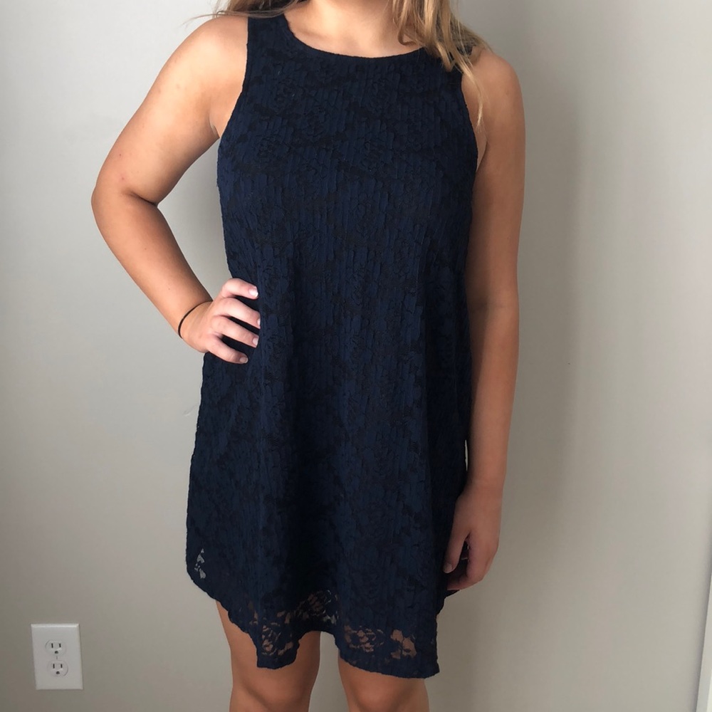 navy lace loose dress